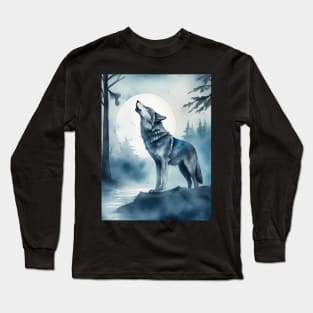 Timber Wolf in Watercolor and Charcoal Long Sleeve T-Shirt